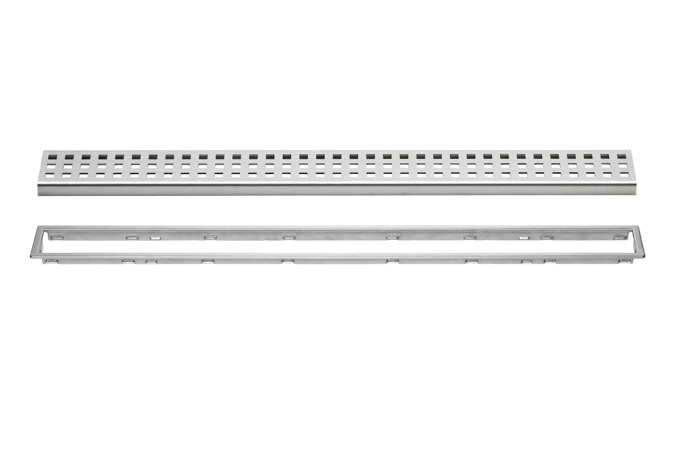 Schluter Kerdi-Line Brushed Stainless Steel Grate Assembly for Tile and Stone Coverings - Adjustable, Square Design - 3/4" Frame, 44" Length - KL1B19EB110
