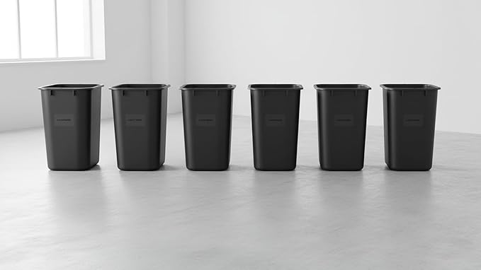 COASTWIDE Professional⢠Indoor Trash Can Without Lid, Black Soft Molded Plastic, 3.5 Gallon, 6/Pack