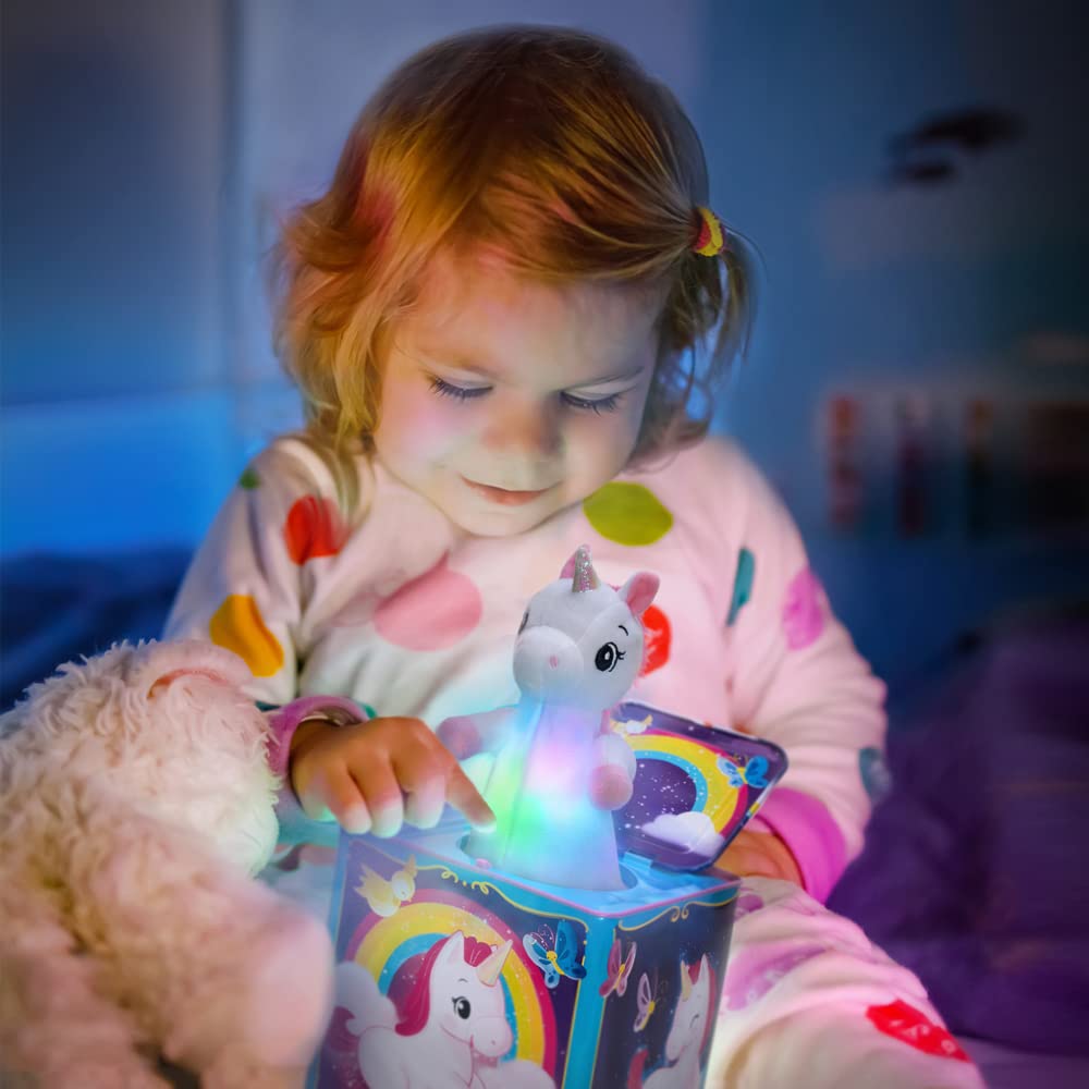 Schylling Pop & Glow Unicorn Light Up Jack in The Box