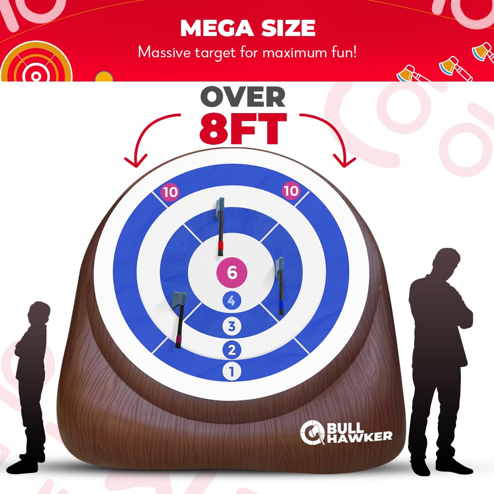 Swooc Games® - XL Bull Hawker™ | Giant Axe Darts (Over 8ft Tall) w/ 15+ Games | Axe Throwing Game for Backyard w/Air Pump | Outdoor Games for Adults and Family | Carnival Game | Throwing Yard Fun