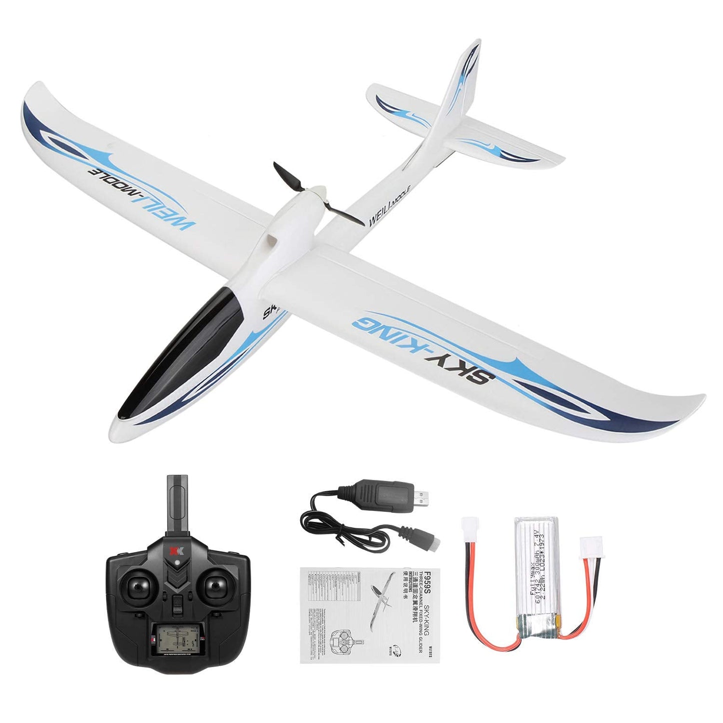 GoolRC WLtoys F959S RC Airplane, Sky-King 2.4G 3CH 6-Axis Gyro Remote Control Aircraft, Fixed-Wing Plane Glider for Adults or Teens, RTF Ready to Fly (Blue)