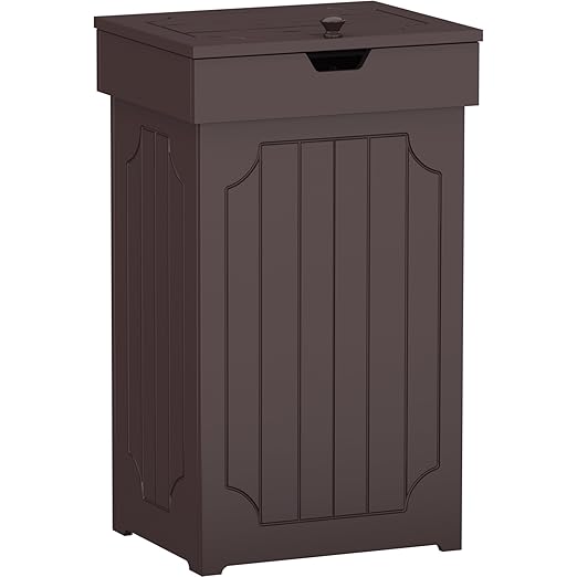 Function Home Trash Can Cabinet, 13 Gallon Kitchen Garbage Can, Wood Recycling Trash Bin, Freestanding Dog Proof Trash Can, Farmhouse Trash Cabinet with Lid for Home Kitchen Bathroom, Coffee