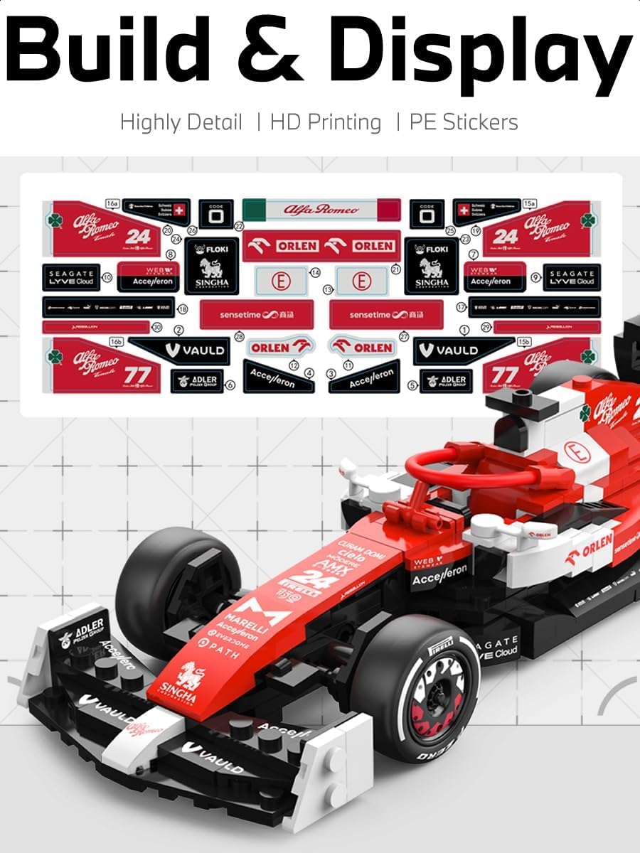RASTAR 1/24 Alfa Romeo F1 Collectible Building Kit - Christmas Ideal Gifts for Play & Display - Officially Licensed 340PCs Model Car Building Bricks Set for Kids, Teens & Adults