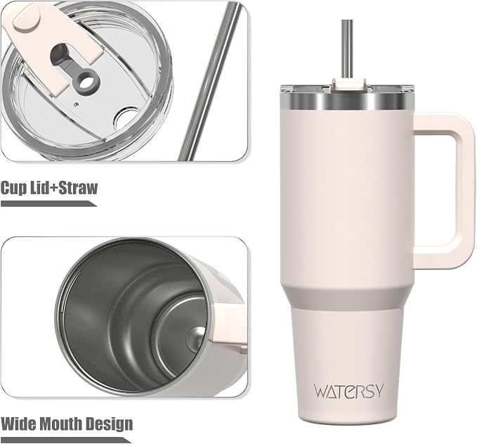 20 oz Tumbler with Handle,Tumbler with Lid and Straw,Double Wall Insulated Cup Stainless Steel Travel Mug(Cold for 34 Hours),Water Bottle for Iced Tea,Coffee,Cold Beverages(Ivory Beige)