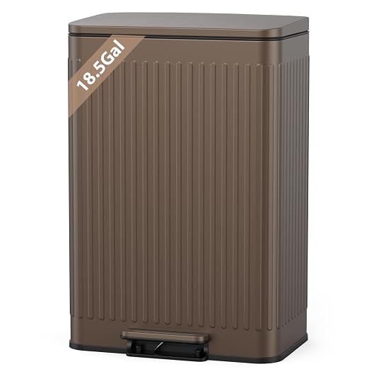 Lovewind Kitchen Trash Can, 18.5 Gallon / 70L Large Kitchen Garbage Can with Soft Close Lid â Pet Resistant, Removable Inner Bucket, Stainless Steel Trash Bin Perfect for Big Families, Brown