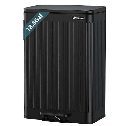 Lovewind Kitchen Trash Can, 18.5 Gallon / 70L Large Kitchen Garbage Can with Soft Close Lid â Pet Resistant, Removable Inner Bucket, Stainless Steel Trash Bin Perfect for Big Families, Black