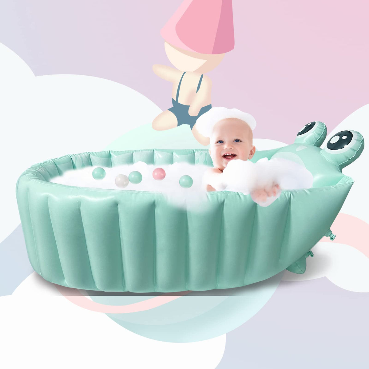 HotMax Inflatable Baby Bathtub Portable Travel Bath Tub for Infants to Toddler Foldable Non Slip Spa Tub with Air Pump (Green)