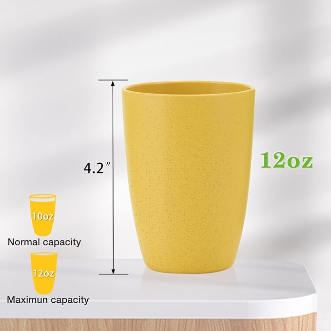 Mfacoy Wheat Straw Cups Set of 6, 12 oz Unbreakable Drinking, Reusable, Stackable Tumbler, Colourful Water Cup Set for Kitchen, BPA Free, Dishwasher & Microwave Safe, with 6 Colors Cups