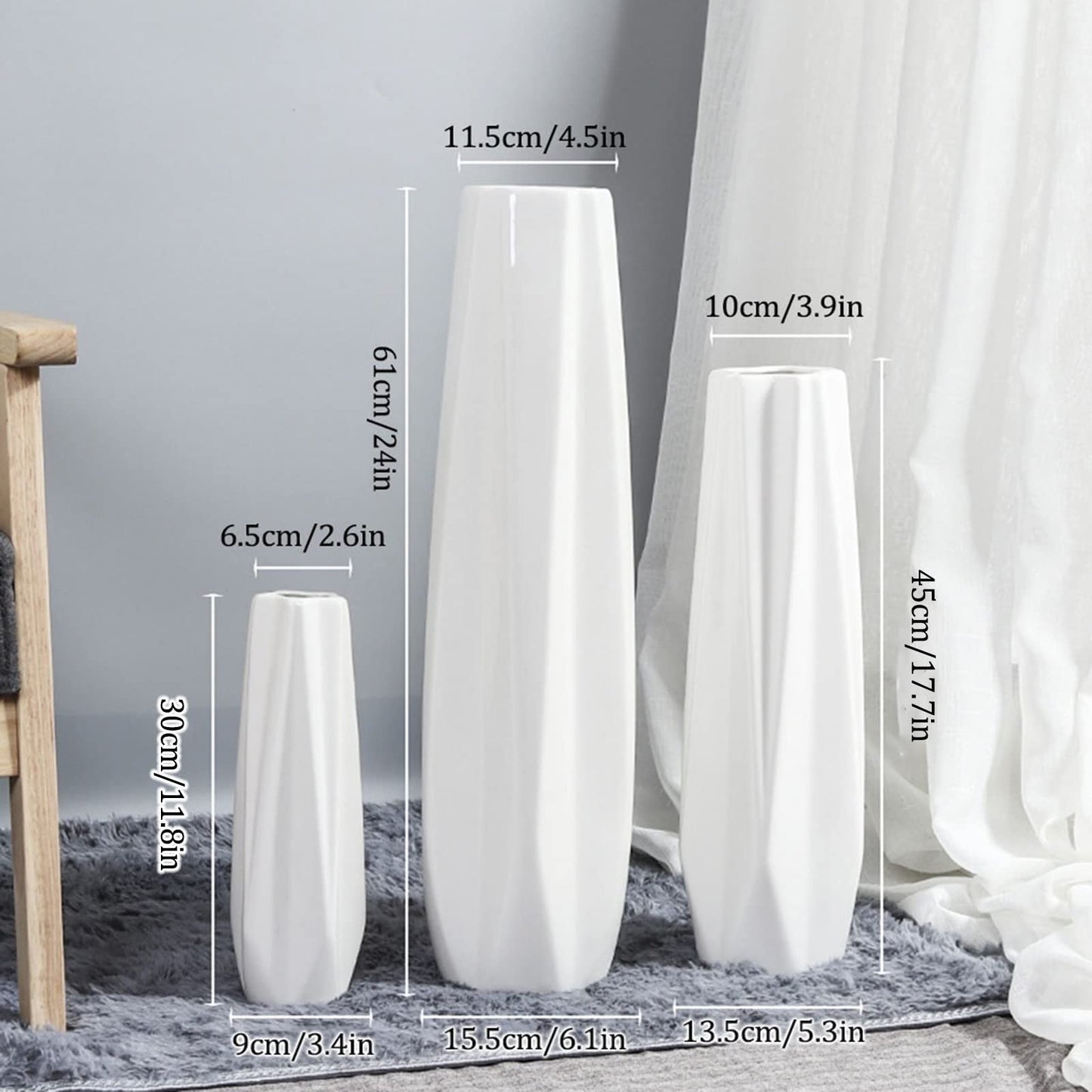 Floor vase Ceramic Vase,Decorative Large ,Floor, Large Floor Vase,White Ceramic Vase,Handcrafted,Sophisticated Vessel for Decorative Branches and Dried Flowers(61cm)