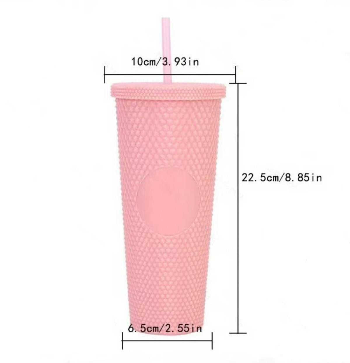 Xsite 24oz Studded Stylish Tumbler with Screw Lid and Straw, Double Wall Travel Tumbler, Reusable, BPA Free (Peach)