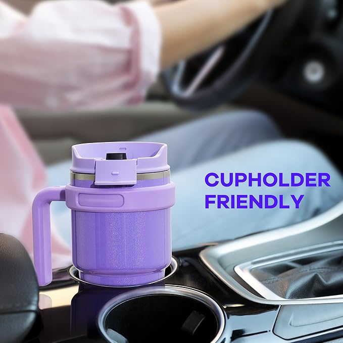 20 oz Insulated Coffee Mug Tumbler with Handle, Stainless Steel Travel Mug Tumbler with Lid and Straw,Double Wall Vacuum Leak Proof Ice Coffee Thermal Cup, Navy/Dark Rainbow