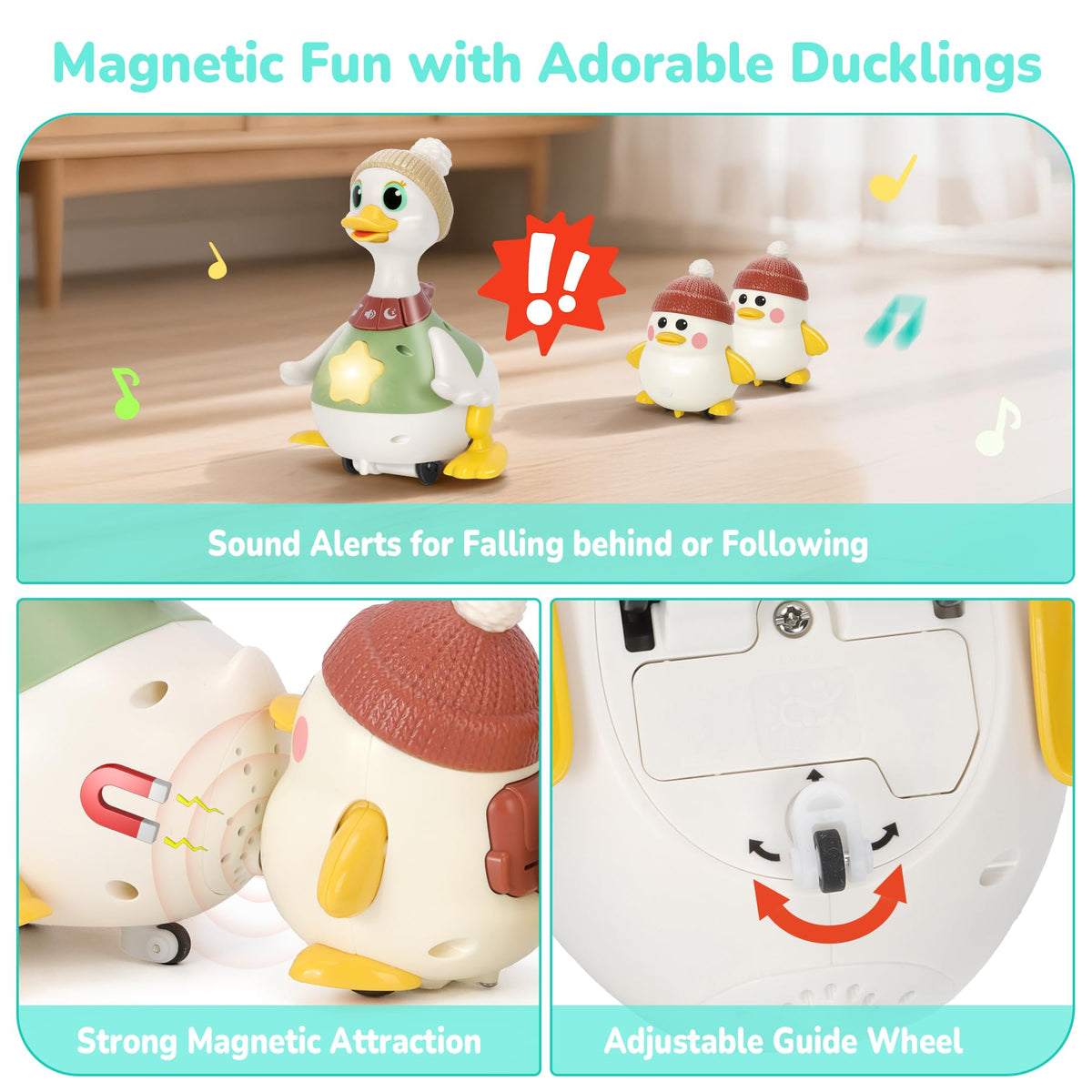 Hestiasko Baby Toys 6 8 10 12 Months, Tummy Time Duck Toy, Musical Dancing Duck Set with Lights & Sounds, Crawling and Interactive Sensory Learning Toy for Infants, Toddlers Gift for 1 Year Old Boy