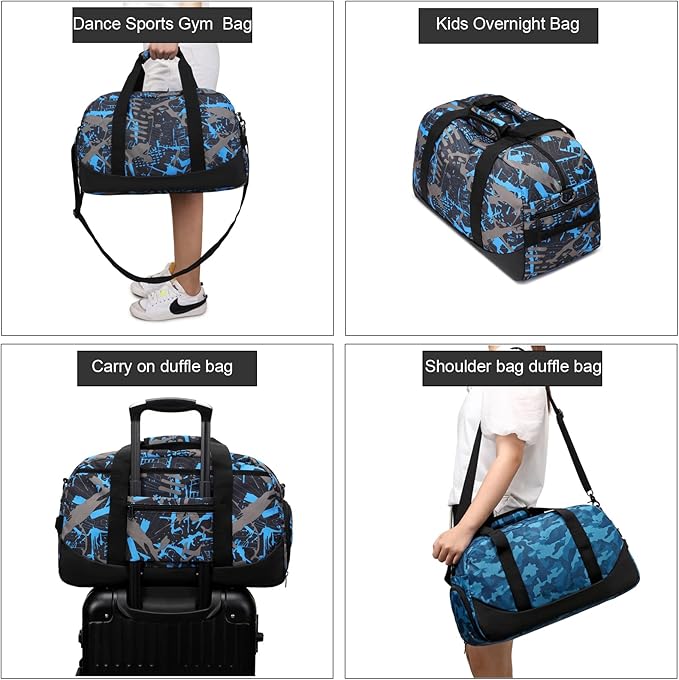 Octsky Sports Duffel Bag Gym Bag with Shoe Compartment Small Travel Overnight Bag Weekender Bag(Red-Graffiti)