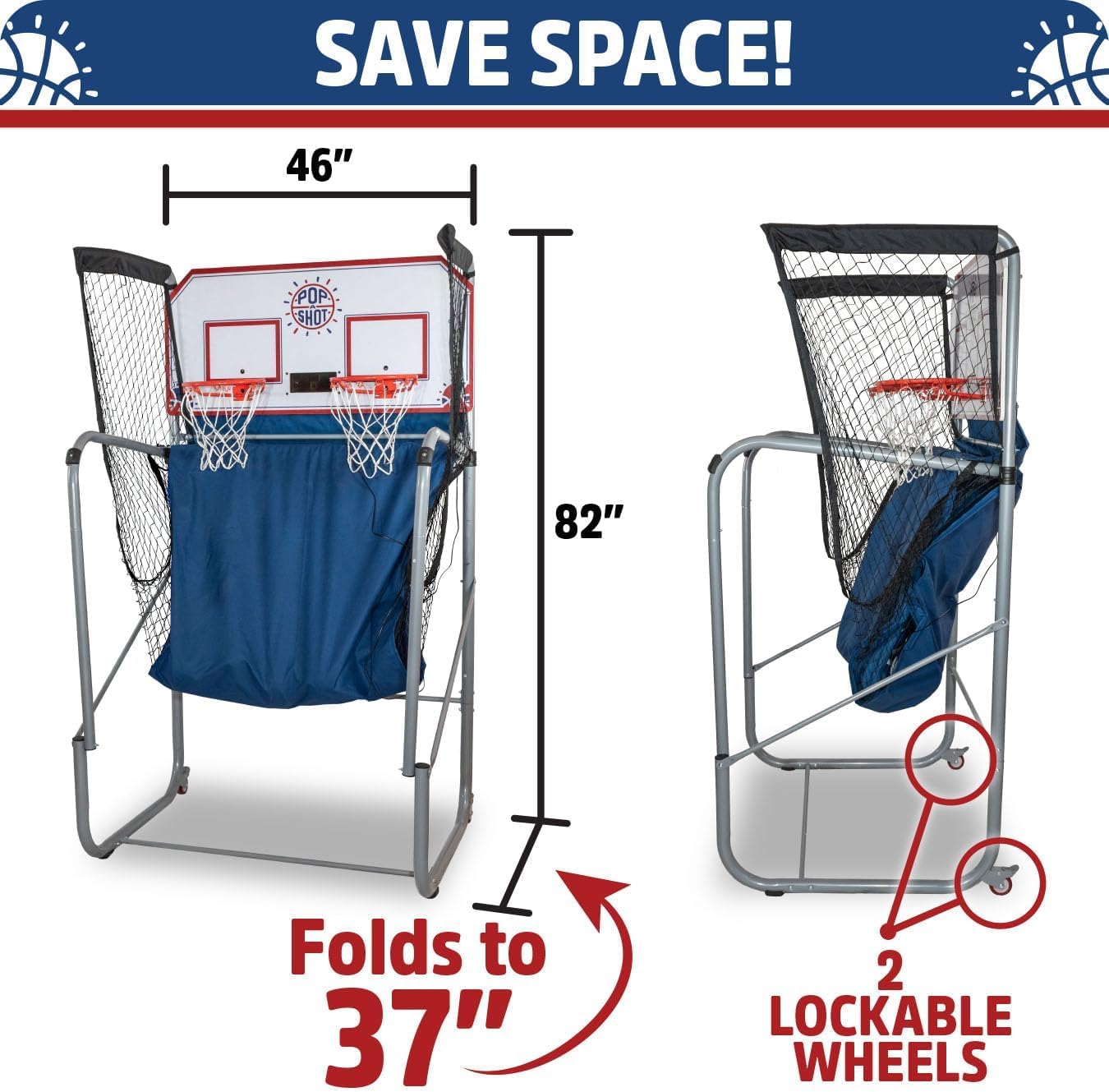 Pop-A-Shot - Home Dual Shot with Golden State Warriors NBA Graphics l Sensor Scoring l 16 Game Modes l 7 Balls l Foldable Storage l for All NBA Fans