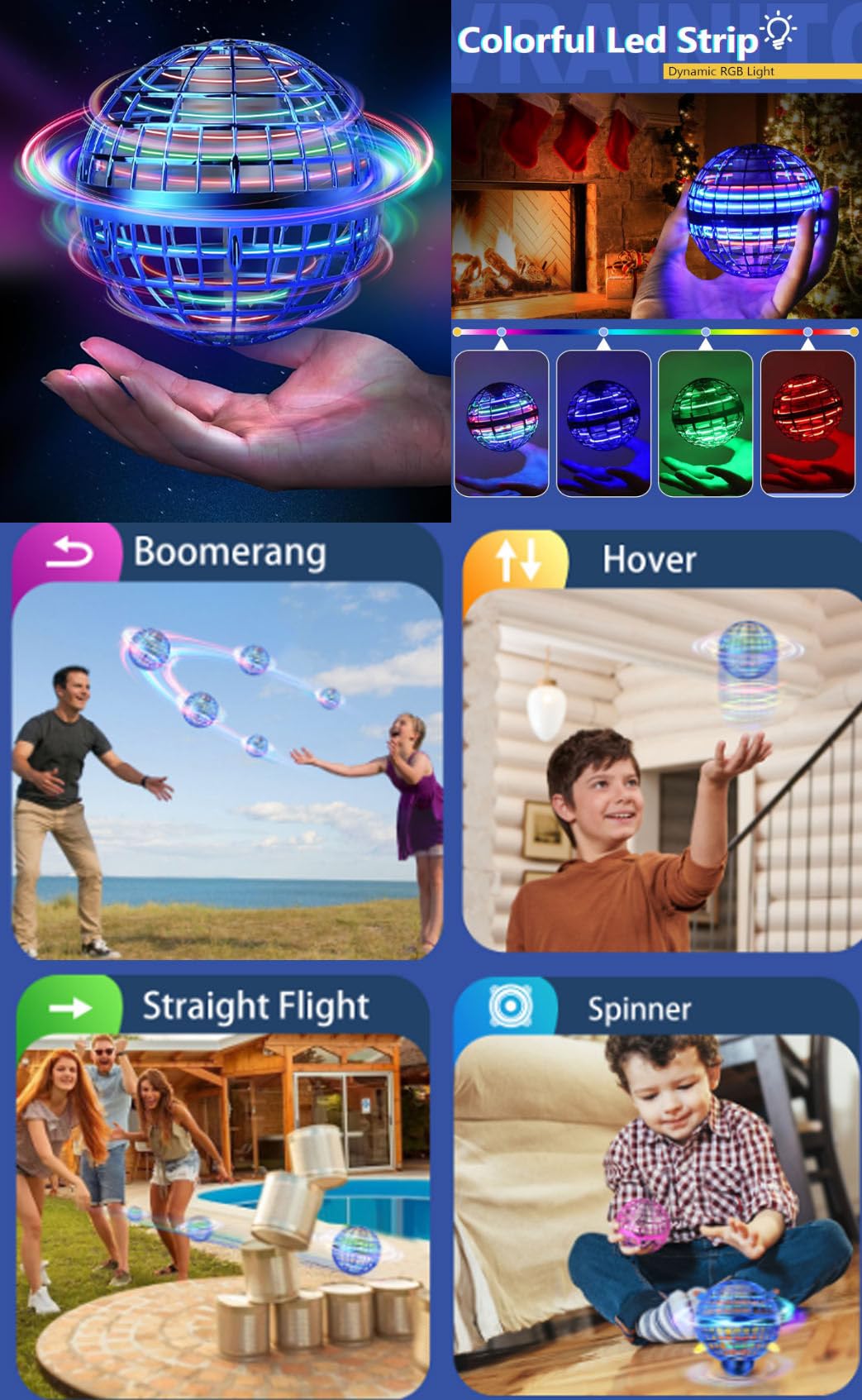 Vrainito Flying Orb Ball 2025 Upgrade, 2 Pack Hand-Controlled Flying Orb Toy, 360° Rotating Cosmic Globe Hover Ball for Kids (Blue + Purple)