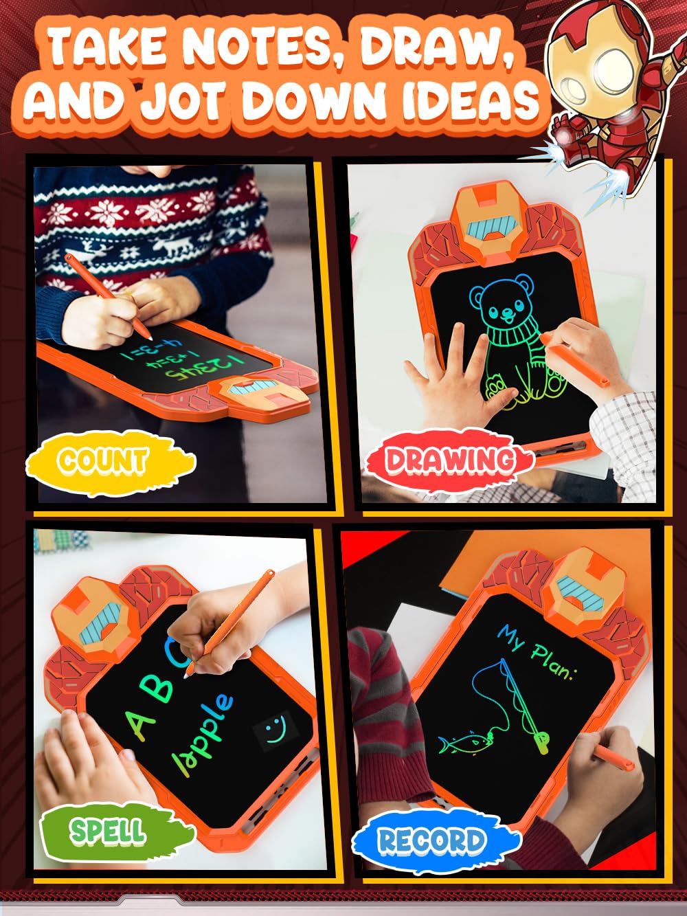 BUKEBU LCD Writing Tablet Doodle Board 10 Inch, Colorful Drawing Pad, Electronic Drawing Tablet, Drawing Pads,Travel Gifts for Kids Ages 3 4 5 6 7 8 Year Old Girls Boys (Mech Warrior)