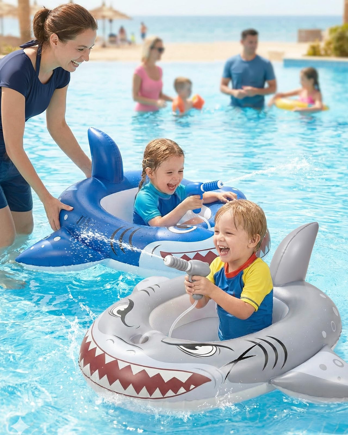 Gleamkid 2PCS Inflatable Pool Floats Kids, Pirate Ship Pool Float with Water Gun, Pool Toys for Kids Ages 4-8, Pool Float Safety Seat Swimming Pool Games for Boys Girls