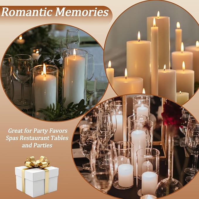 36 Pcs Ivory Pillar Candles Bulk Set,Hurricane Candlesï¼? Different Lengths 2 x 3/4/6 Inch (12 Each),Dripless Unscented Smokeless,Gives You a Better Atmosphere When Organizing an Event Party.