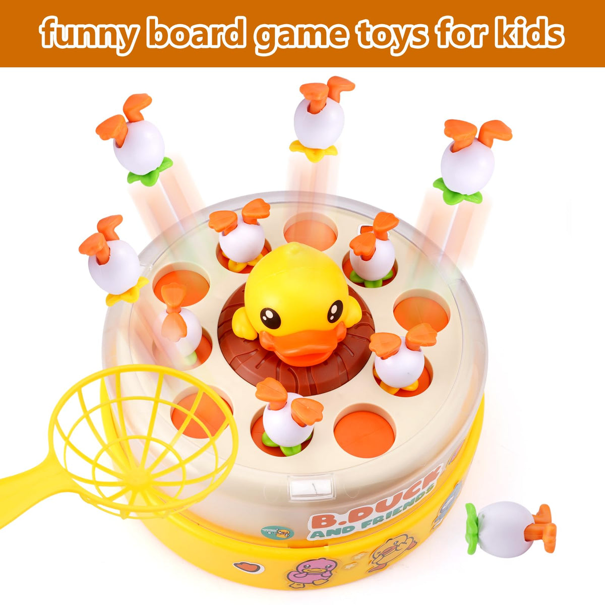 Zelbuck B.Duck Bounce Catch Game,Board Games,Fun Bounce & Catch Duck Toy, Interactive Family Game for 3-7 Year Olds, Party Game for Toddlers & Kids (Yellow)