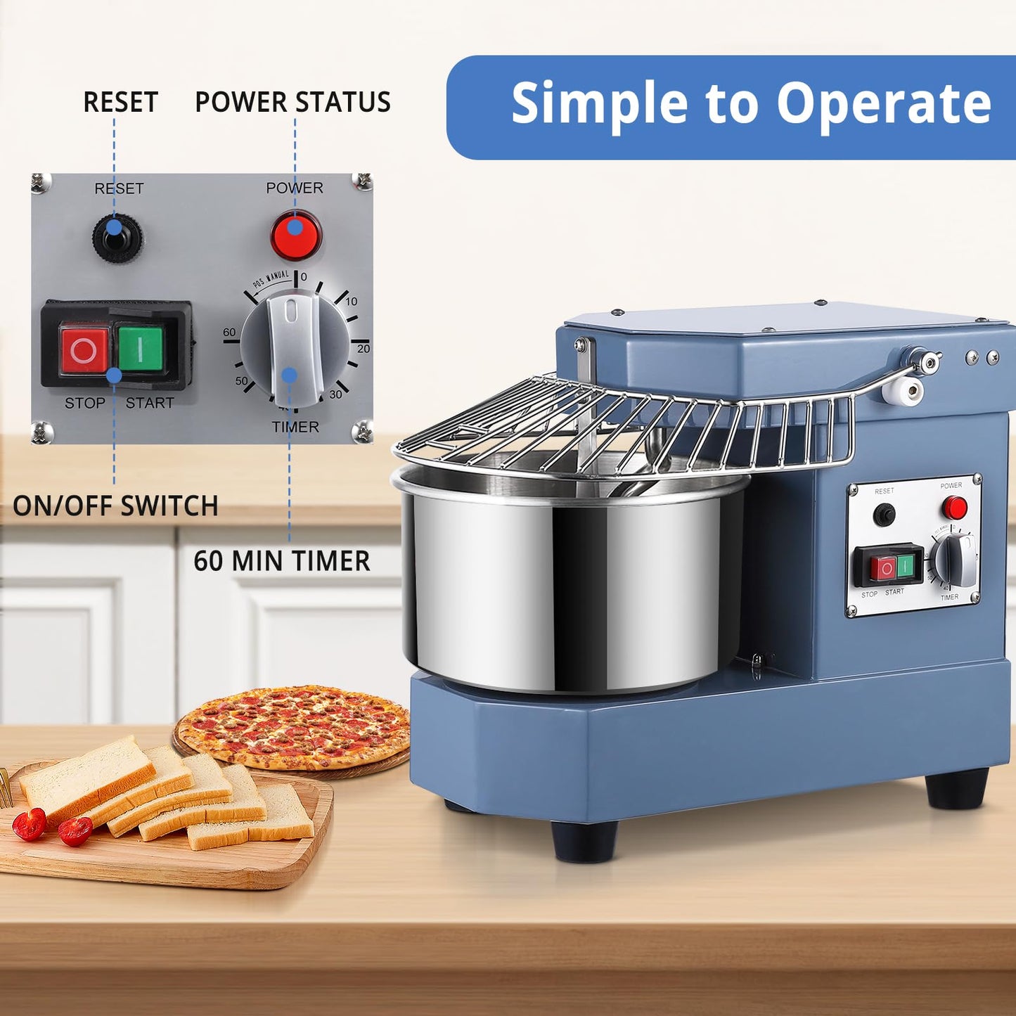 Commercial Dough Mixer, Garvee 8 QT Food Mixer 450W Dual Rotating Dough Kneading Machine with Stainless Steel Bowl, Stand Mixer with Safety Shield, 110V for Restaurant, Bakeries, Pizzeria