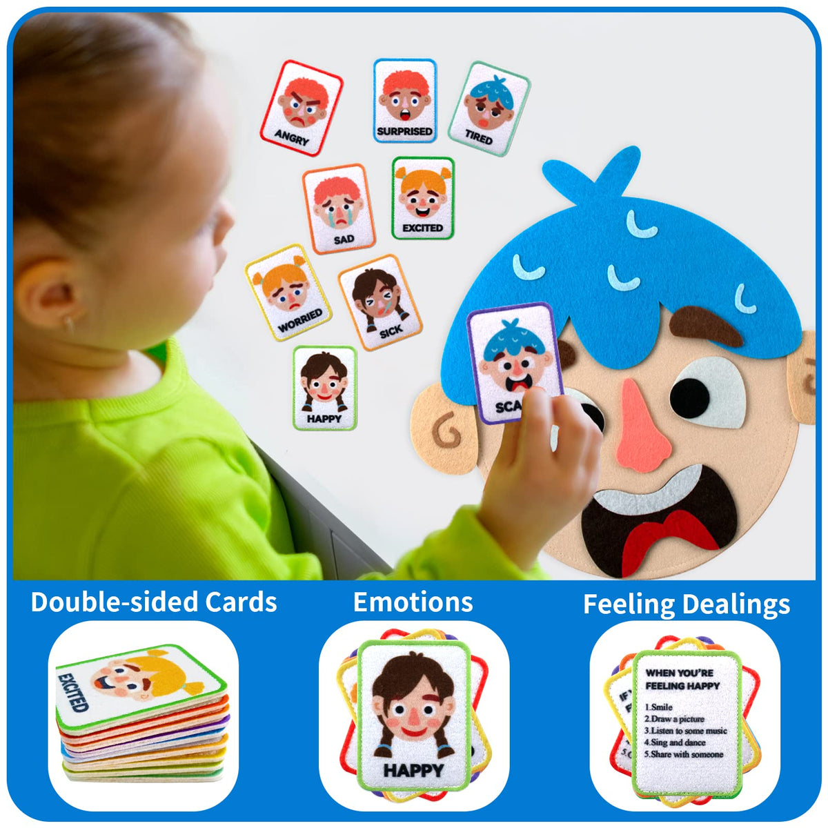 Craftstory 86 Pcs Social Emotional Learning Activities Sensory Toys for Kids- Montessori Toys with 2 Face Boards 9 Emotion Cards, Autism Learning Materials for Kids Speech Therapy Materials