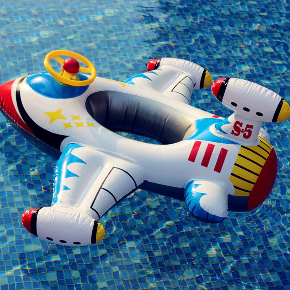 Baby Inflatable Pool Float Swimming Float Boat with Steering Wheel Horn for Kids Toddlers Age 1-4 Boys Girls Inflatable Ride-ons Summer Pool Swim Ring Beach Supplies