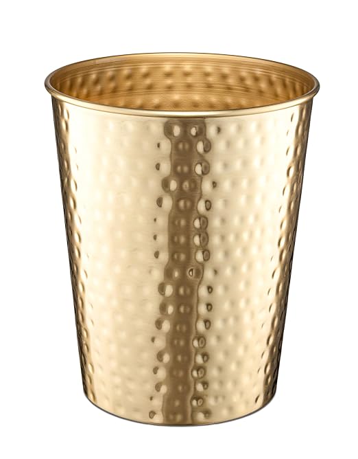 Monarch Abode Metal Bathroom Trash Can â Waste Basket for Bedroom, Office Desk, & Dorm, Hand Hammered, Durable Decorative Brushed Gold Small Trash Can Bathroom Garbage Bin Wastebasket