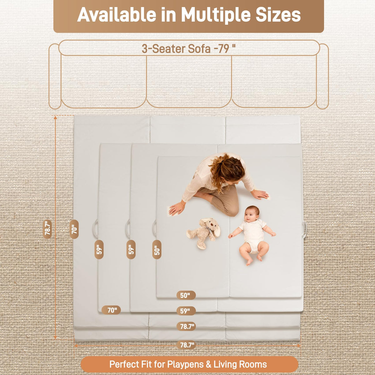Bootuu Baby Play Mat for Floor 1.4" Thick Memory Foam 50x50 Playpen Mat for Toddlers Infant Kids with Non-Slip Backing Safe for Crawling, Water-Repellent Leather for Tummy Time, Tatami Style(Grey)