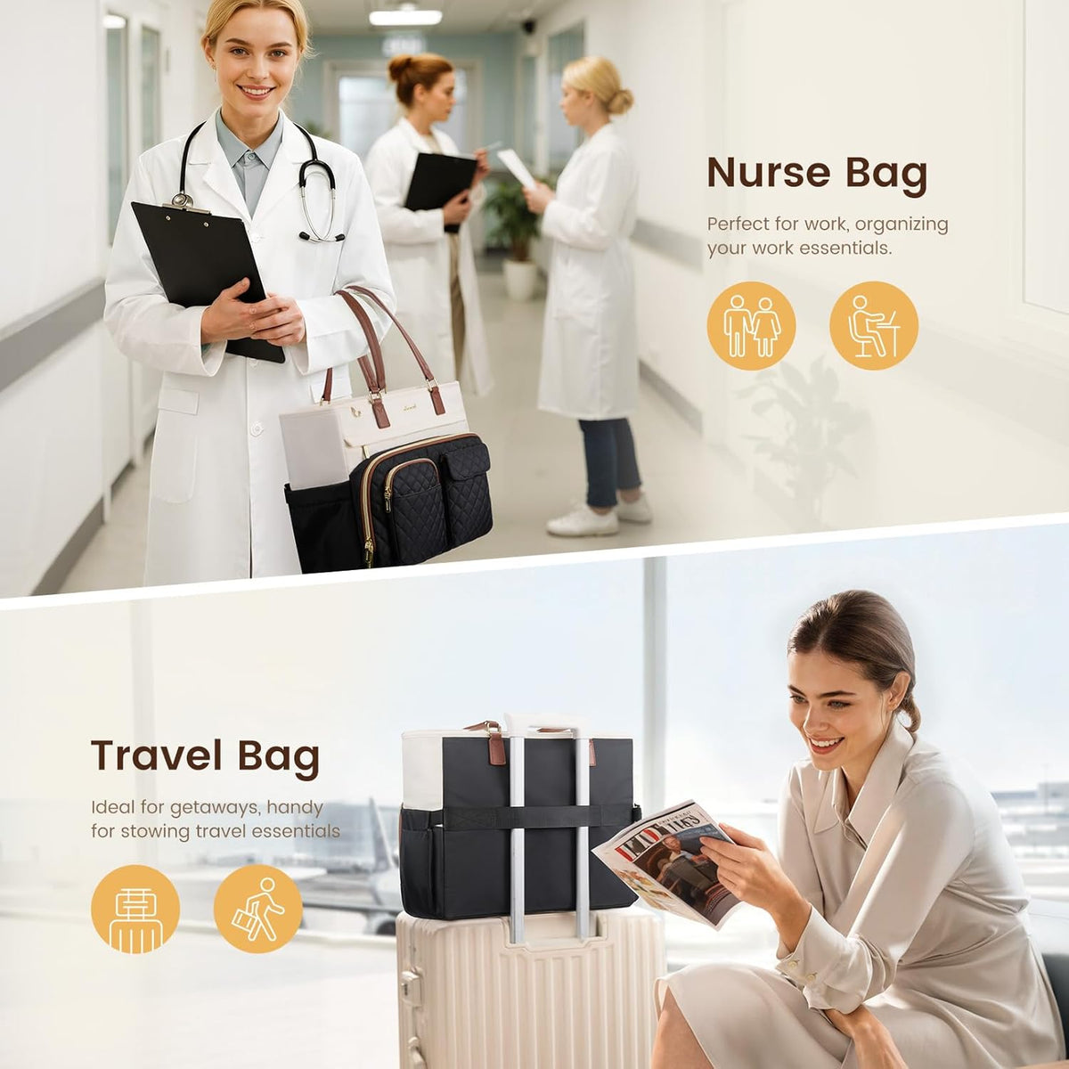LOVEVOOK 17.3 Inch 17.3 Inch Tote Bag for Women, Nurse Bag with Large Cup Holder, Large Capacity Teacher Tote