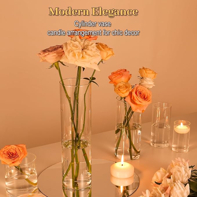 TBWIND 12Pcs Glass Cylinder Vases 12 Inch Tall Clear Flower Vases for Centerpieces Wedding Decoration, Hurricane Floating Candle Holder for Party Table Home Decor
