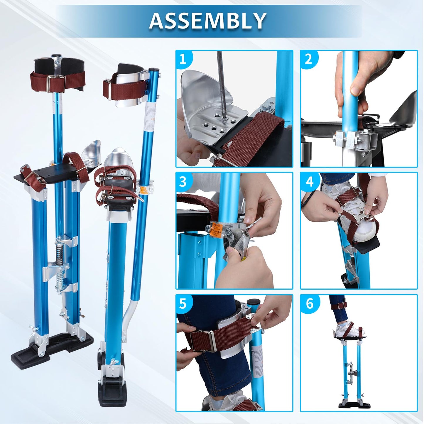Hooomyai Drywall Stilts 18-30 inch Adjustable Height Aluminum Painting Tool Stilt with Knee Pads Protection Ideal for Painting, Finishing, and Cleaning ā Blue