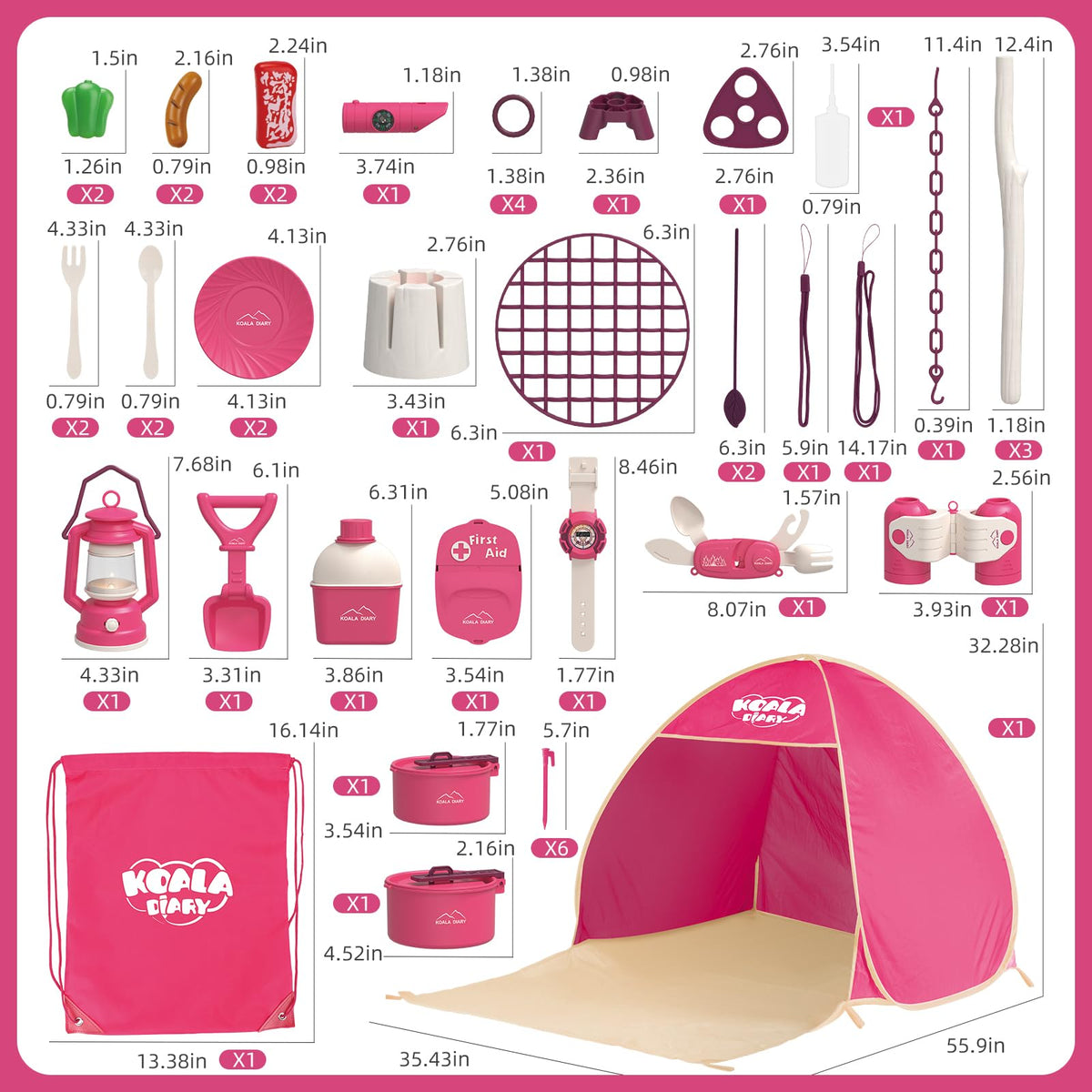 KOALA DIARY Kids Camping Set ā an Outdoor Campfire Toy Set Featuring a Tent, Oil lamp, Stove, and More,Gift Idea for Girls Age 3+ Year Old Birthday Christmas