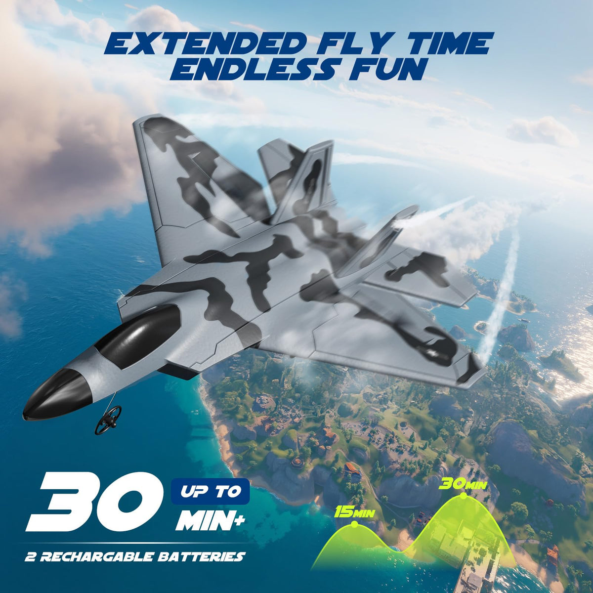 TOIBUS RC Plane Remote Control Airplane for Kids and Beginners F-22 Glider Foam Fighter Jet, 2CH 2.4GHz Aircraft Ready to Fly Toy with LED Lights Automatic Balance Gyro 2 Rechargeable Batteries