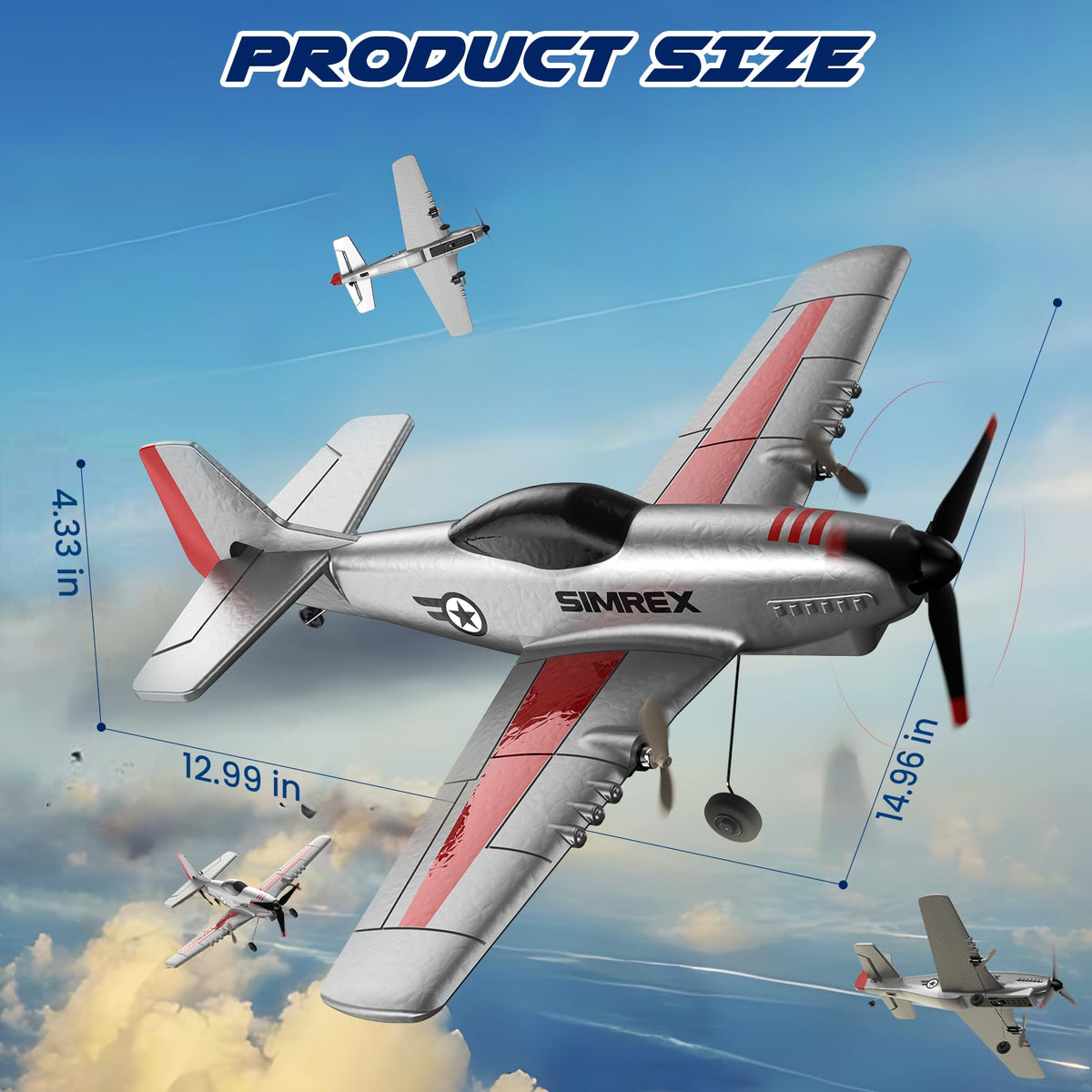 SIMREX RC Plane for Kids & Beginners - P51 Foam Glider, 2.4GHz 3-Channel Remote Control Airplane Toy with 6-Axis Gyro, Easy to Fly RC Airplane for Outdoor Park Play - Gift for Boys & Girls