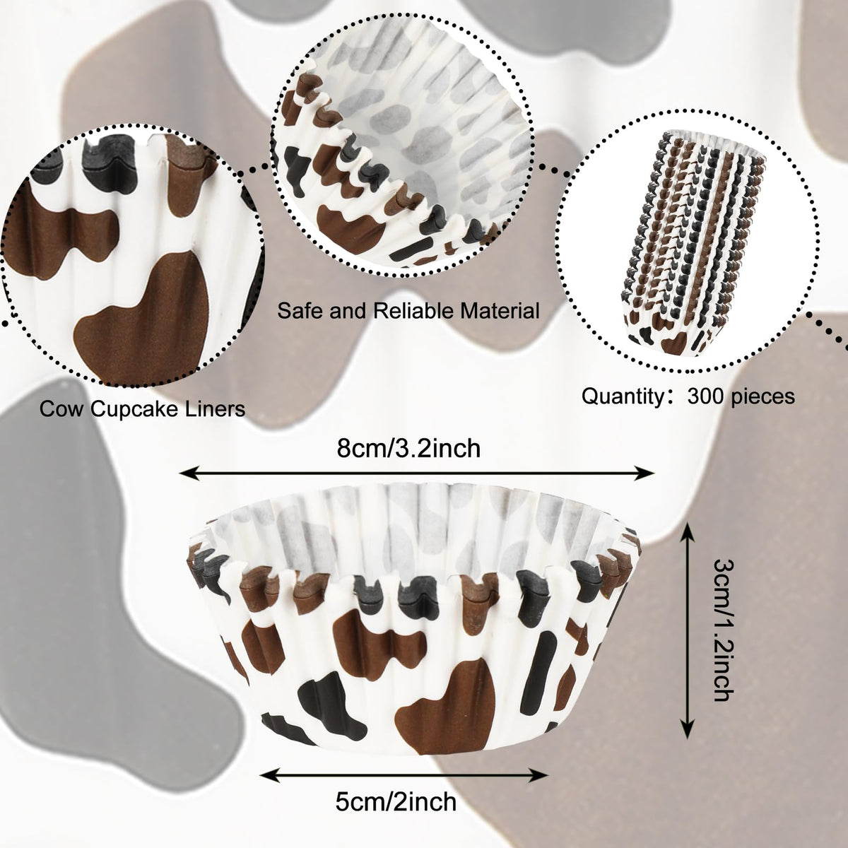 Whaline 300Pcs Cow Print Paper Baking Cups Black Brown Cupcake Liners Highland Cow Spot Muffin Liner Farm Animal Cake Paper Cups Storage Container for Party DIY Craft, 2x1.2 Inch