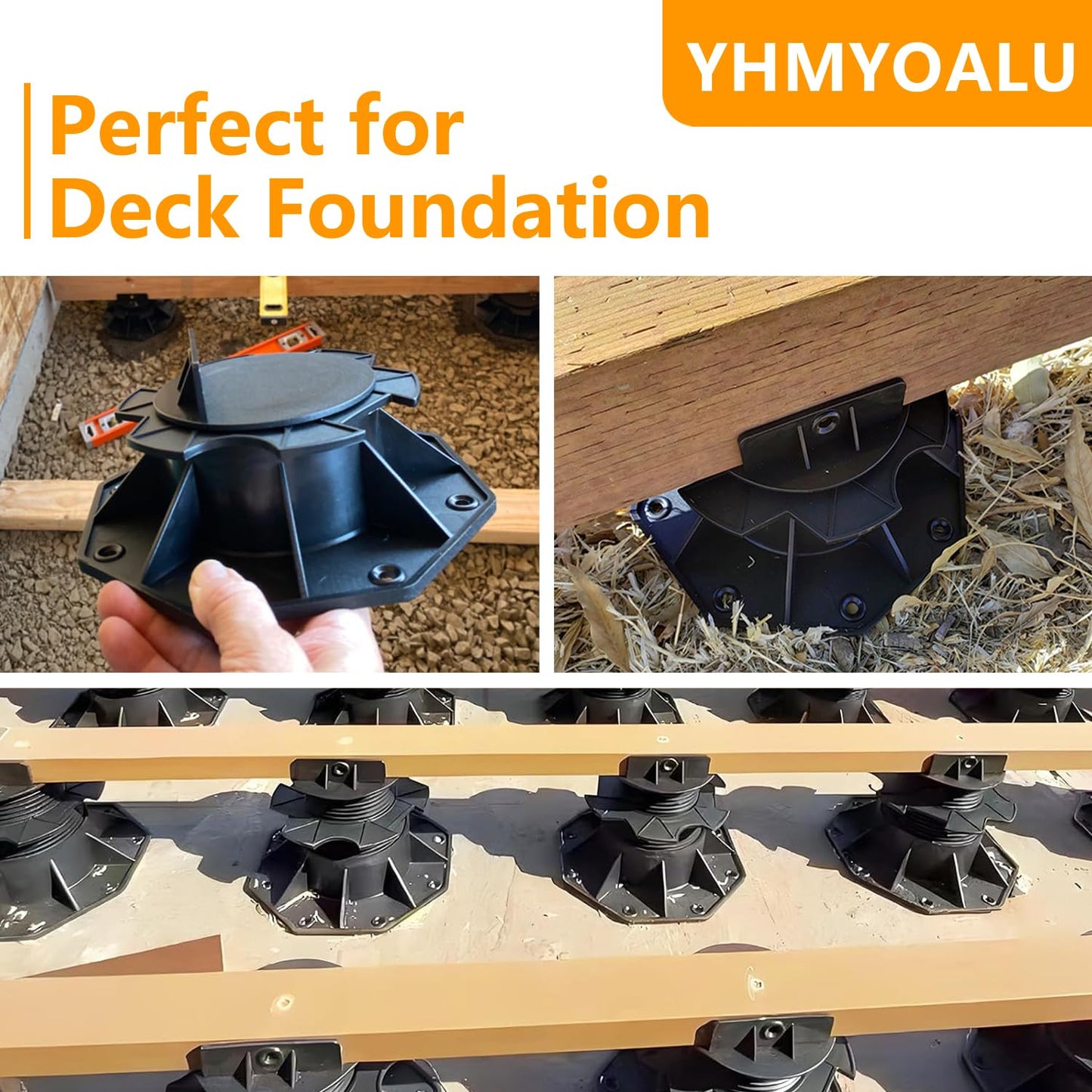 24 Pack Adjustable Deck Support Pedestal Deck Foundation Base Support,Used for Floating Deck Platform Deck Floor Height Adjustment Raising, Adjustment Raising from 2-3/8" to 5-1/2", Black