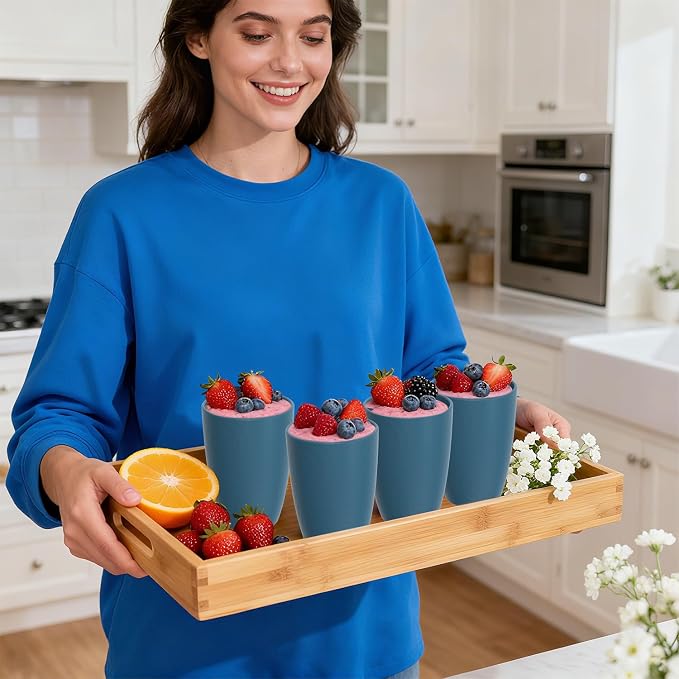 Wheat Straw Drinking Cups Set of 6, 16 OZ Unbreakable & Lightweight Plastic Cups Reusable, Dishwasher Safe Tumblers for Camping, Kitchen, RV, Party, Dark Blue