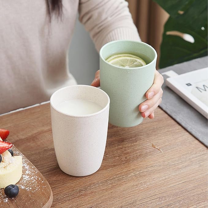 Wheat Straw Cups set of 4, Unbreakable Drinking Cup, Reusable Cups, Dishwasher Safe, 12 oz for Kitchen, Home, Office, and Outdoor Use (Black)