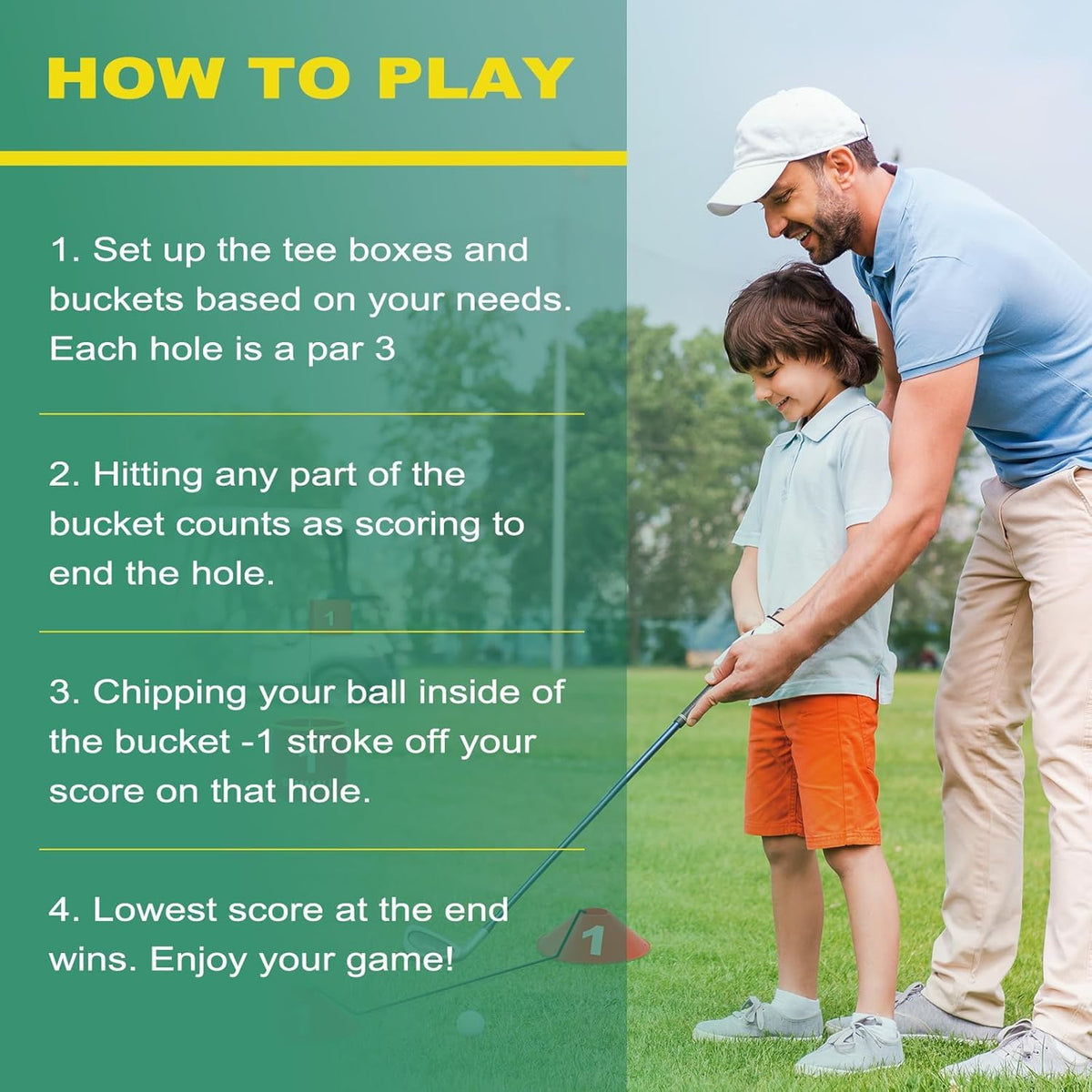 GYMMALL Golf Yard Bucket Games, 6 Holes Bucket Backyard Golf Game Set with LED Light and Flags for Adults & Kids Indoor Outdoor, Golf Practice Gift for Backyard, Park, Beach and Lawn