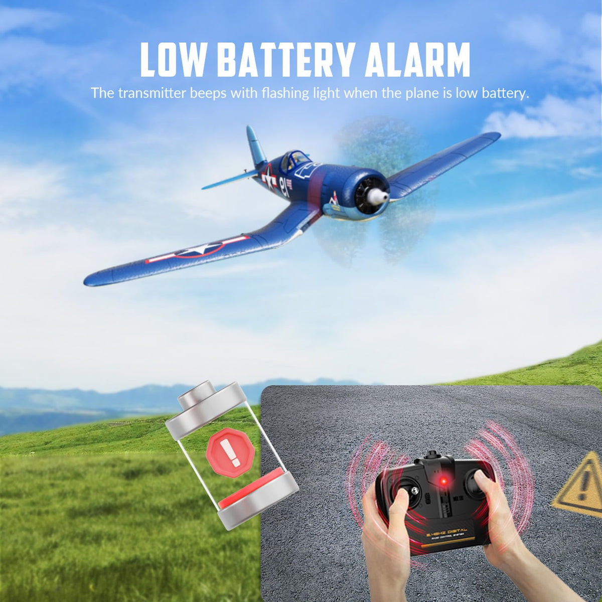 Volantexrc Brushless RC Planes, 4 Channel F4U Corsair RTF RC Airplane Fighter, 6-Axis Gyro wiih 3 Flight Modes, One-Key Aerobatic, Wingspan 500mm Fuselage 396mm, with 3 Batteries, Ideal Park Flyer