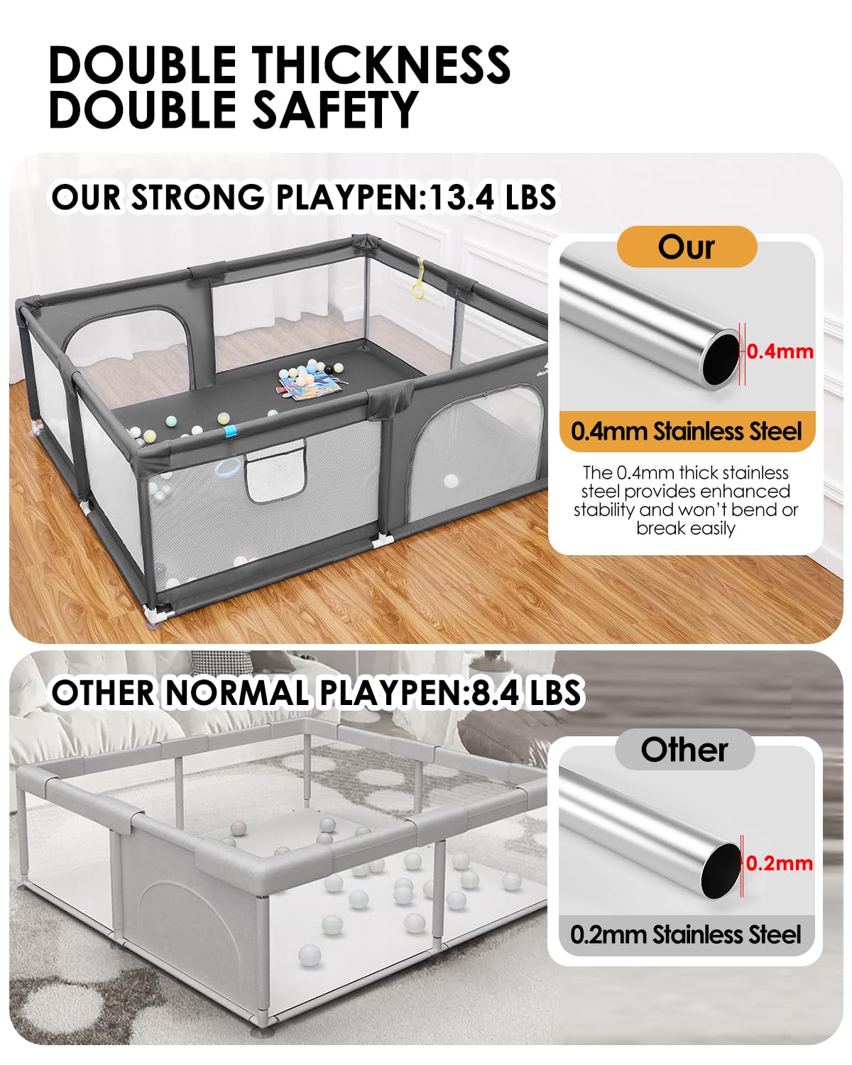 71" x 59" Extra Large Baby Playpen for Babies and Toddlers, Safe Activity Center with Soft Play Fence, Indoor Safety Yard, Easy to Assemble and Clean (Gray)