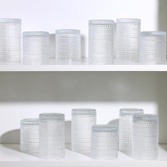 Moretoes 4 Pack Hobnail Drinking Glasses Set, 12 Oz Highball Glasses & 10 Oz Cocktail Glasses, Clear Embossed Water Glass Cups Kitchen Bar Tumbler Glassware Set for Whiskey, Beer, Juice, Milk