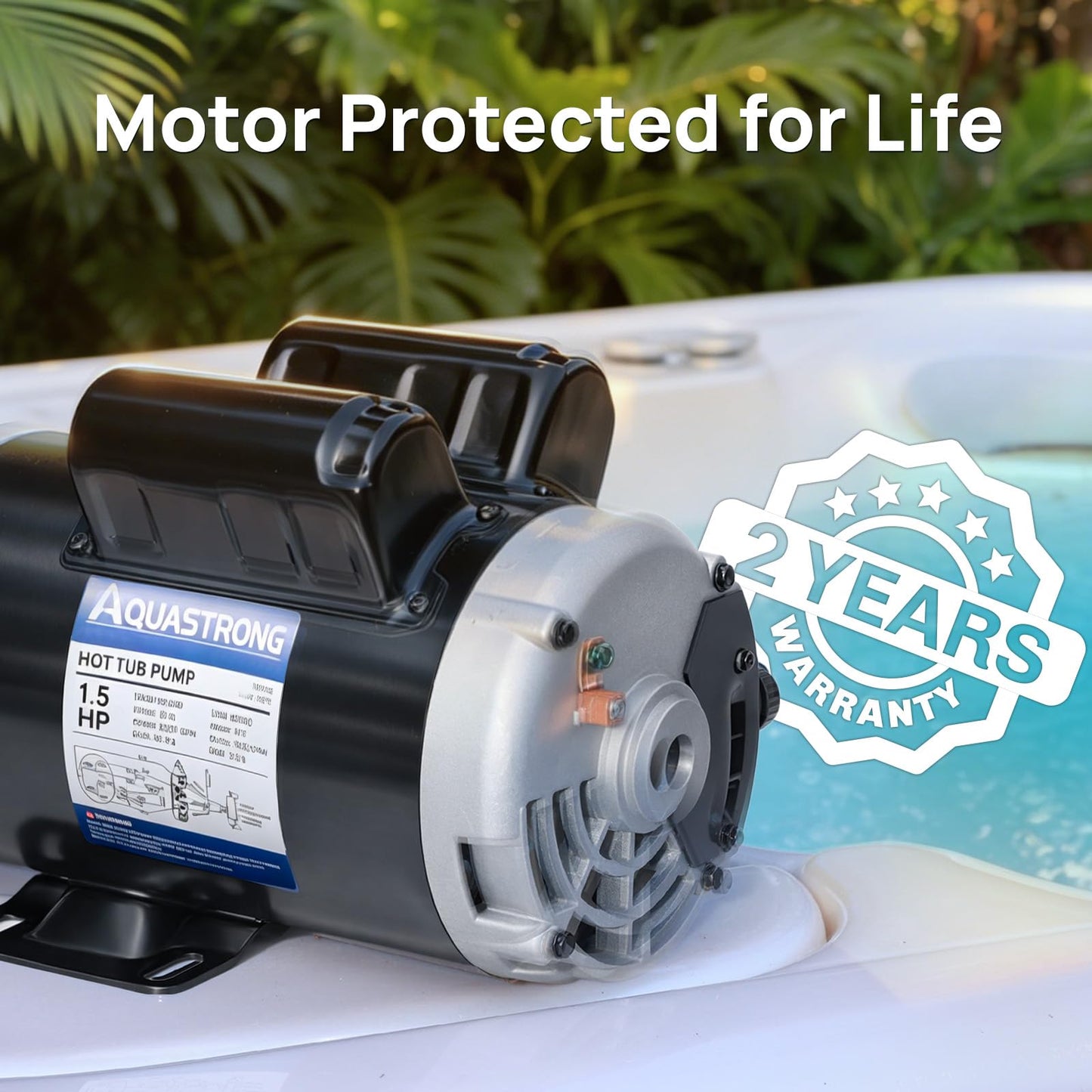 Aquastrong SPA Pump, Dual Speed Hot Tub Pump, Pure Copper Motor, Low Noise, Easy Installation with 1.5" & 2" Adapters, 90° Rotating Inlet & Outlet, Compatible with Hot Tubs & Spa Systems, Light Black
