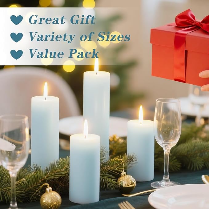 36 Pcs Blue Pillar Candles Bulk Set,Hurricane Candlesï¼? Different Lengths (12 Each),Dripless Unscented Smokeless,Gives You a Better Atmosphere When Organizing Wedding or Event Party.