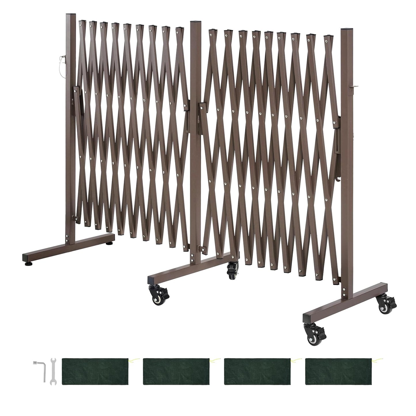 VEVOR Double Expandable Barricades, 20FT Expandable Safety Barrier, Flexible Mobile Barricade with Locking Casters, Portable Folding Security Gate Metal Traffic Fence for Patio Garden Stairway