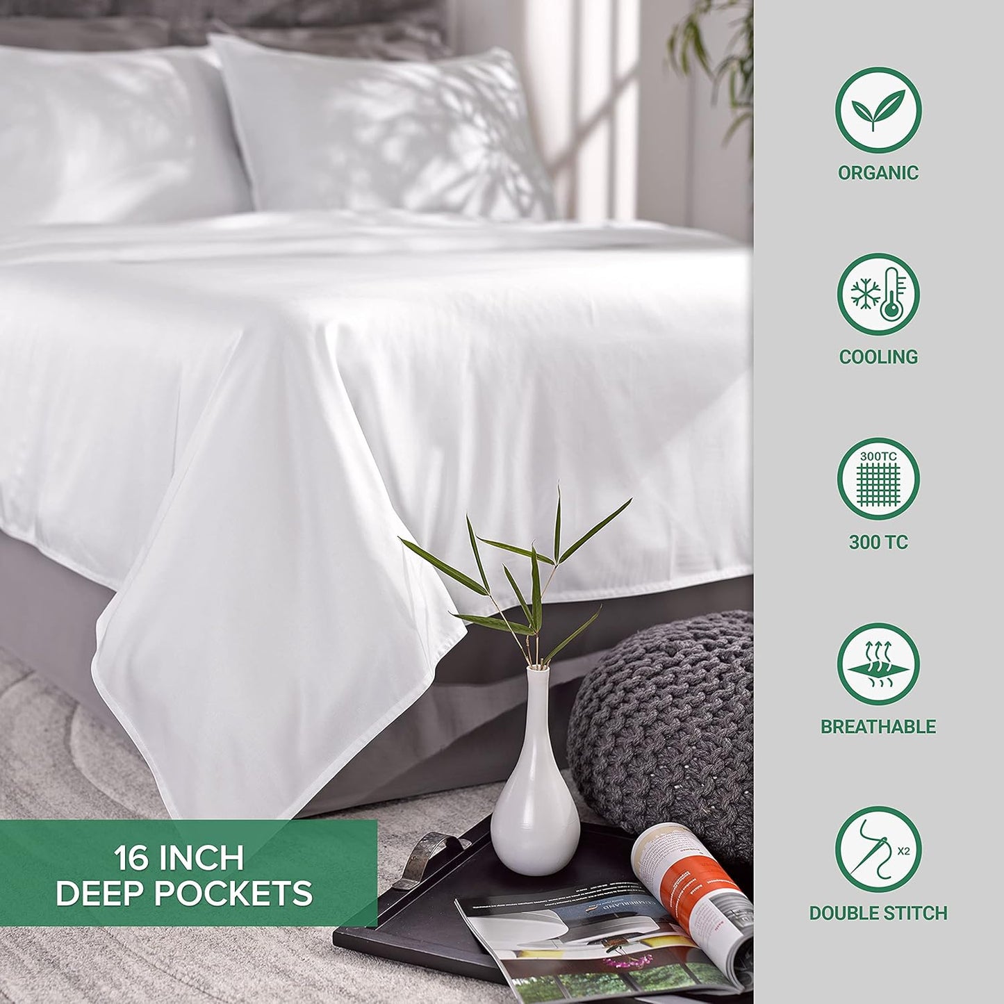 Pure Bamboo King Sheets - Luxuriously Soft 100% Organic Viscose Bed Sheet Set | Cooling & Durable (King, Silver Pearl)