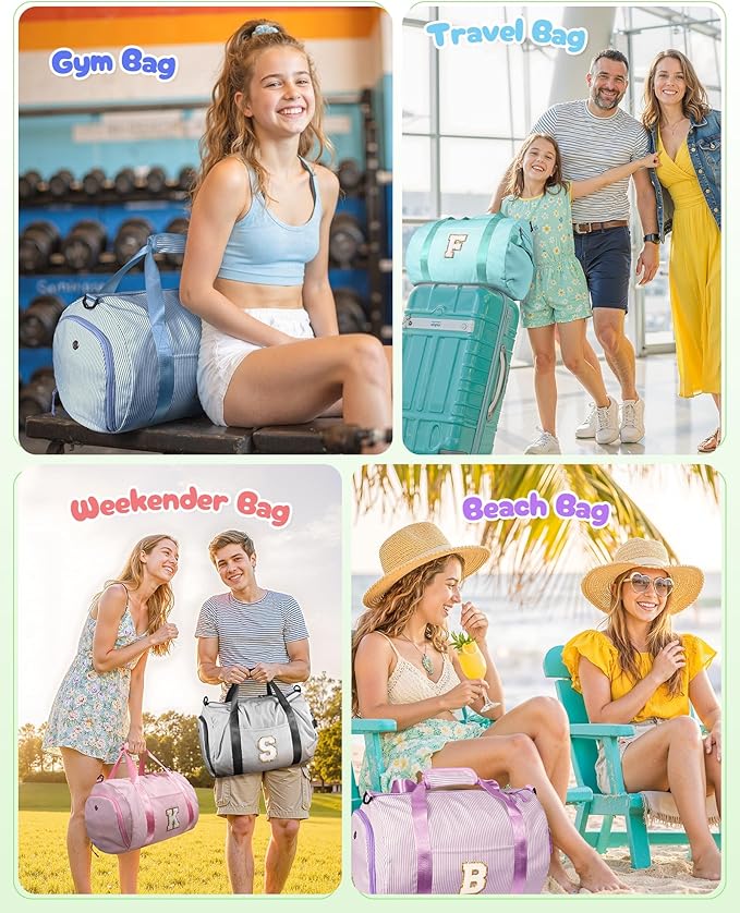 Gifts for 3 4 5 6 7 8 9 10 Year Old Girls, Girl Gym Bag, Kids Monogram Overnight Duffel Bags with Shoe Compartment, Personalized Travel Bag with Makeup Pouch, Dance Recital Gift (Letter M)