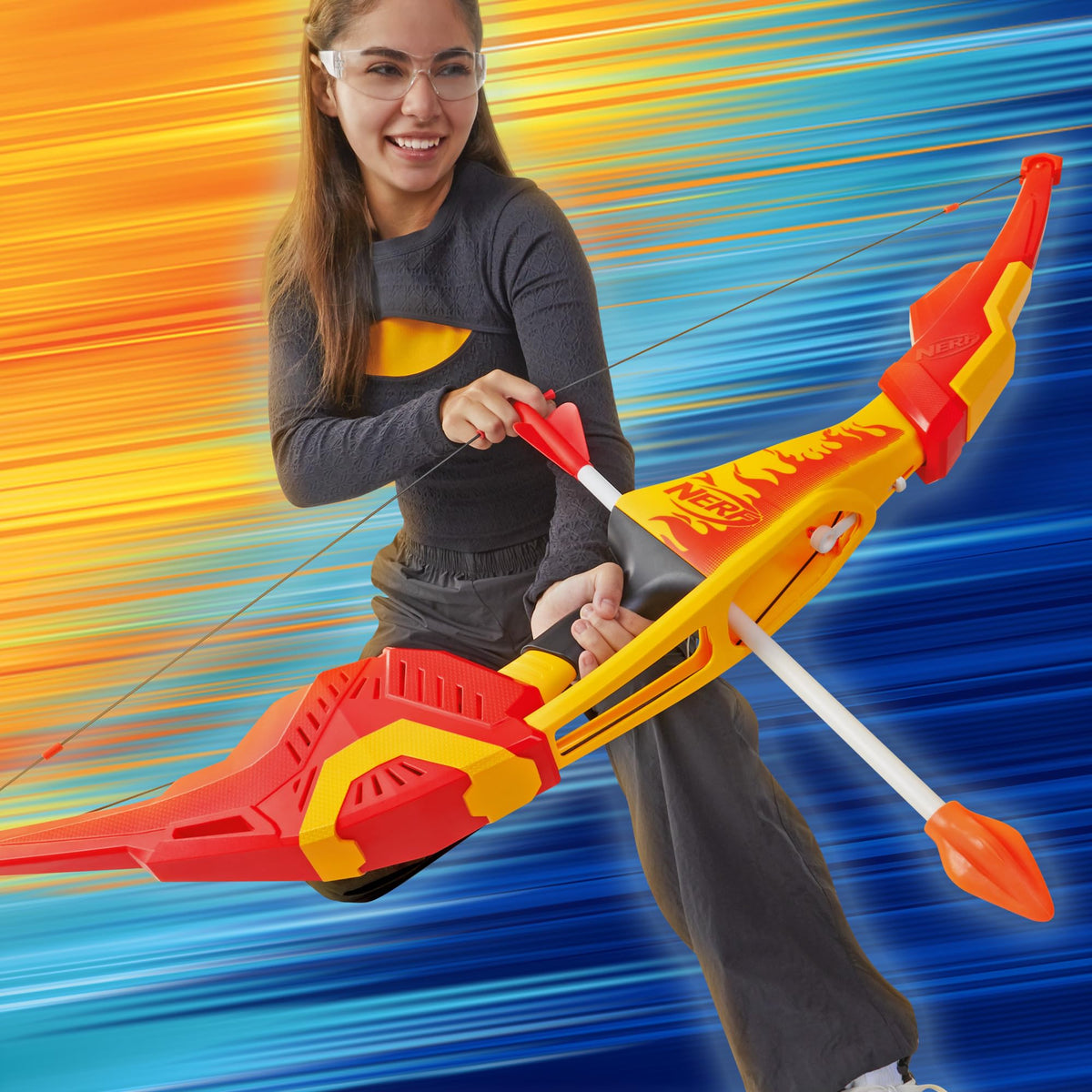 Nerf Pyrostrike Megabow, 42-Inch Bow Fires Arrows Up to 105 Feet, 2 with Soft Tips, Kids Outdoor Toys, Ages 10+ (Amazon Exclusive)