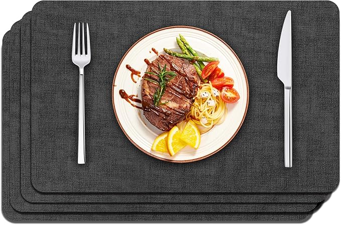 Maxpearl Faux Leather Placemats Set of 4, Waterproof - Wipe Clean - Heat Resistant - Anti Slip Dining Table Place Mats, Suitable for Indoor & Outdoor Use, 17ââÃ12ââ, Black