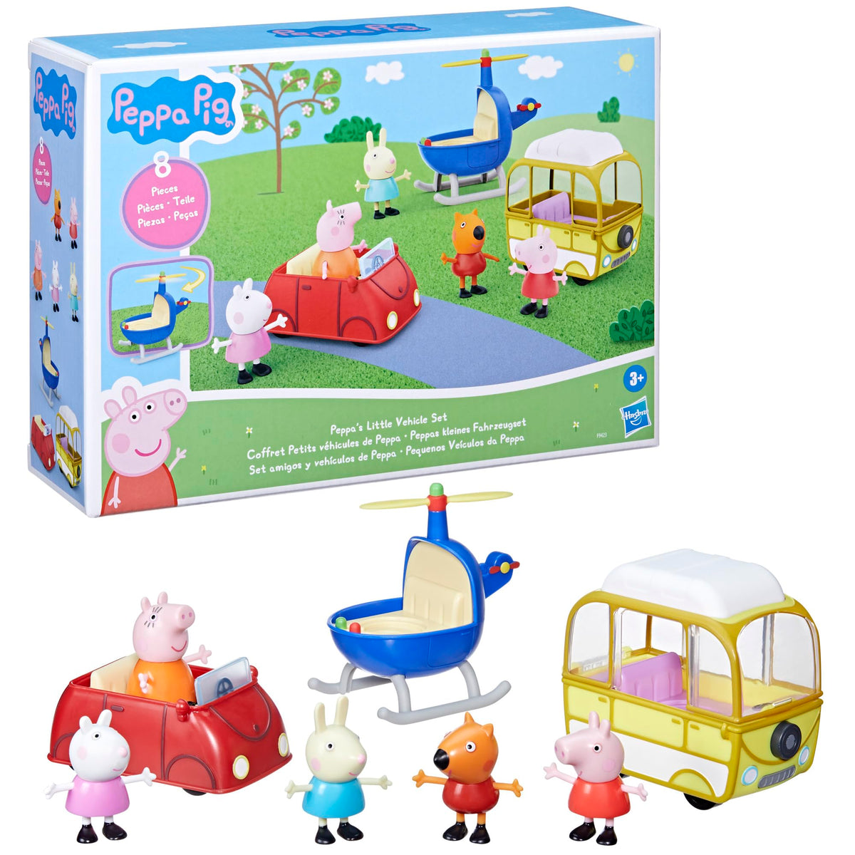 Peppa Pig Peppa's Little Vehicle Playset for Girls and Boys, Includes Helicopter, Camper, and Car, and 5 Figures Set, Preschool Toys, Ages 3+ (Amazon Exclusive)